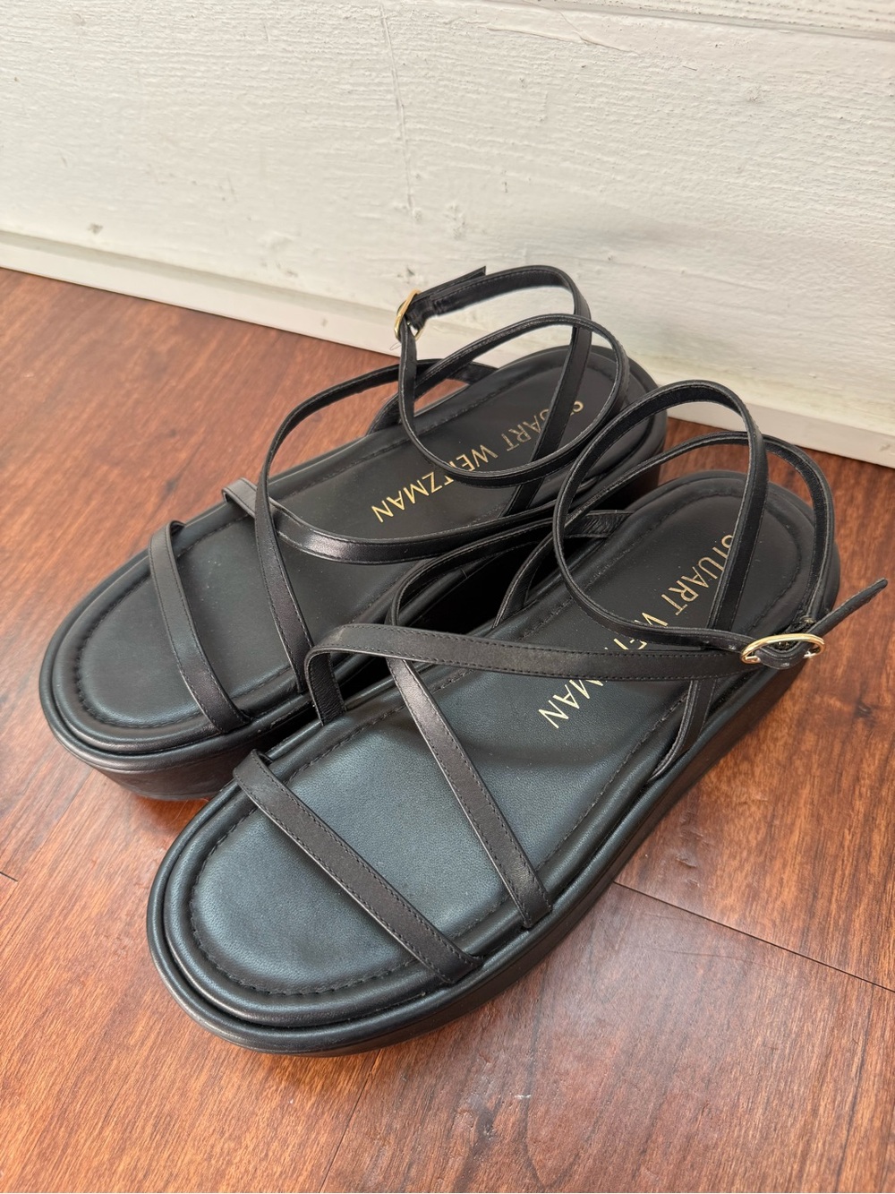 Stuart Weitzman Summerlift Leather Strappy Platform Sandals Open Toe Size 7.5